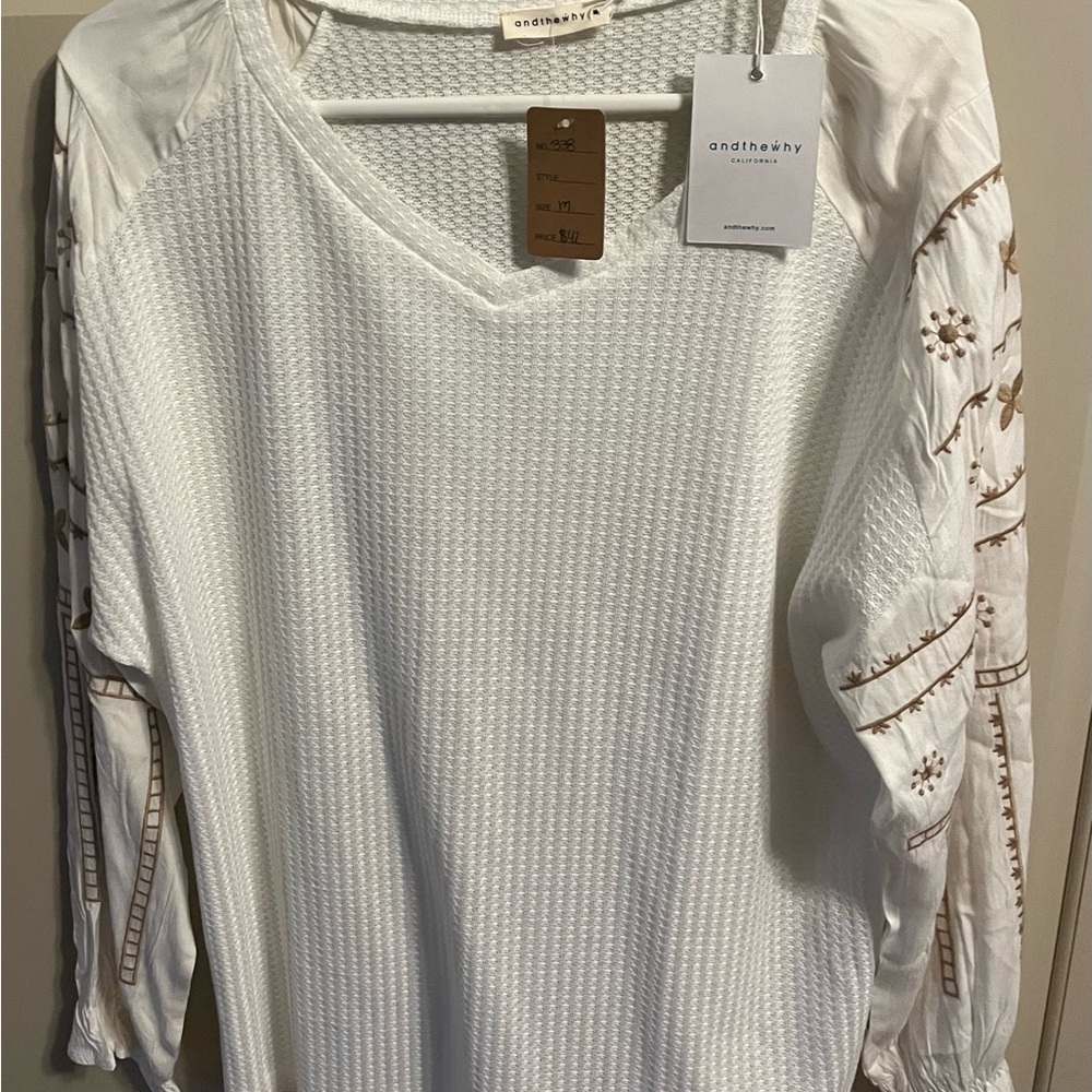 White Embroidered Long Sleeve Top